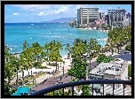 Honolulu, Hawaje, Palmy, Zabudowania, Woda