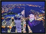 Japonia, Wyspa Honsiu, Jokohama, Zatoka Tokijska, Miasto nocą, Z lotu ptaka