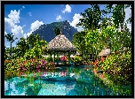 Hotel, LUX Le Morne, Basen, Palmy, Altana, Okwiecone, Krzewy, Góra, Wakacje, Półwysep Le Morne, Mauritius