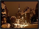 Zima, Hotel, Lansink, Hengelo, Holandia, Miasto nocą