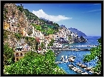 Włochy, Positano, Morze, Hotele, Góry, Łodzie, Zdjęcie miasta, Wybrzeże