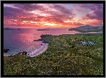 Wybrzeże, Morze, Plaża, Tra Dhearg Beach, Zachód słońca, Chmury, Hrabstwo Donegal, Irlandia