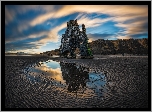 Skała Hvítserkur, Wschód słońca, Plaża, Isafjordur, Islandia