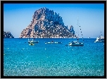 Ibiza, Hiszpania, Morze, Skały, Łódki