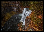 Jesień, Wodospad, Upper Mesa Falls, Las, Drzewa, Skały, Rzeka, Idaho, Stany Zjednoczone