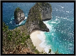 Klif, Skały, Plaża Kelingking Beach, Morze, Roślinność, Nusa Penida, Indonezja
