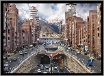 Iran, Miasto, Samochody, Tunel, Góry