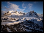 Islandia, Śnieg, Zima, Góra Vestrahorn