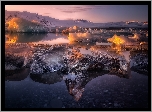 Islandia, Zima, Jezioro, Bryły, Lód, Wzgórza