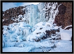 Islandia, Wodospad Oksararfoss, Zima, Lód, Śnieg