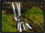 Islandia, Wodospad Selvallafoss, Skały, Omszałe, Kamienie