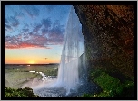 Islandia, Wodospad, Zachód, Słońca