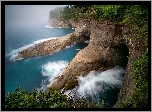 Jaskinie, Przylądek Cape Flattery, Park Narodowy Olympic, Stan Waszyngton, Stany Zjednoczone, Morze, Wybrzeże, Skały, Rośliny