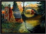 Jesień, Most, Dom, Rzeka