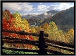 Jesień, Góry, Drzewa, Płotek