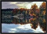 Jesień, Jezioro, Las, Drzewa, Odbicie