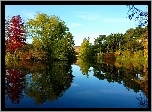 Jesień, Park, Jeziorko, Odbicie