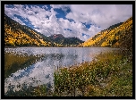 Jesień, Obłoki, Góry, Jezioro, Trawy