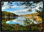 Jesień, Wzgórza, Lasy, Jezioro, Dom