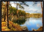 Jesień, Piękne, Jezioro, Las