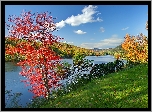 Jesień, Vermont, Lasy, Jezioro