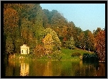 Jesień, Jezioro, Mostek, Drzewa
