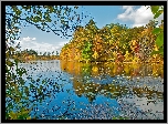 Jesień, Las, Jezioro, Obłoki, Przebijające, Światło