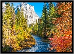 Stany Zjednoczone, Kalifornia, Park Narodowy Yosemite, Jesień, Rzeka Merced, Drzewa, Góry