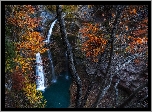 Jesień, Skały, Wąwóz, Wodospad, Rzeka, Drzewa