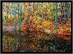 Jesień, Las, Drzewa, Staw, Woda