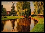 Jesień, Park, Staw, Dom