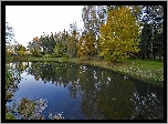 Jesień, Park, Staw, Odbicie