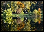 Jesień, Park, Staw, Odbicie