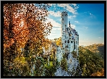 Niemcy, Lichtenstein, Zamek, Lichtenstein Castle, Wzgórze, Skały, Drzewa, Jesień