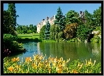 Jeziorko, Kwiatki, Drzewa, Pałac, Sandringham, Anglia