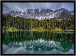 Jezioro, Lago di Carezza, Góry, Alpy, Dolomity, Las, Drzewa, Odbicie, Południowy Tyrol, Włochy