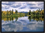 Jezioro, Las, Chmury, Jesień