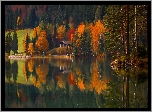 Jezioro, Góry, Lasy, Dom, Jesień