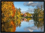 Jesień, Jezioro, Drzewa, Czerwony, Dom
