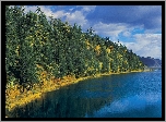 Jezioro, Góry, Drzewa, Niebo
