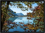 Jesień, Góry, Drzewa, Jezioro Sylvensteinsee, Bawaria, Niemcy