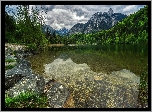 Jezioro, Kamienie, Drzewa, Góry