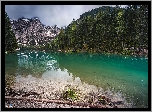 Jezioro Pragser Wildsee, Lago di Braies, Park przyrody, Fanes Sennes Prags, Góry, Dolomity, Drzewa, Włochy