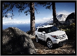 Góry, Jezioro, Kamienie, Biały Ford 2011 Explorer