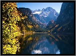 Jezioro, Góry, Lasy, Jesień, Gosau, Austria