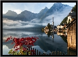 Austria, Hallstatt, Jezioro, Góry Alpy, Mgła, Domy