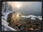 Jezioro, Zima, Kamienie, Mgła