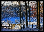 Jezioro, Las, Zima, Koń, Zagroda
