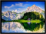 Jezioro, Góry, Dom, Las, Odbicie