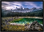Jezioro, Góry, Las, Kamienie